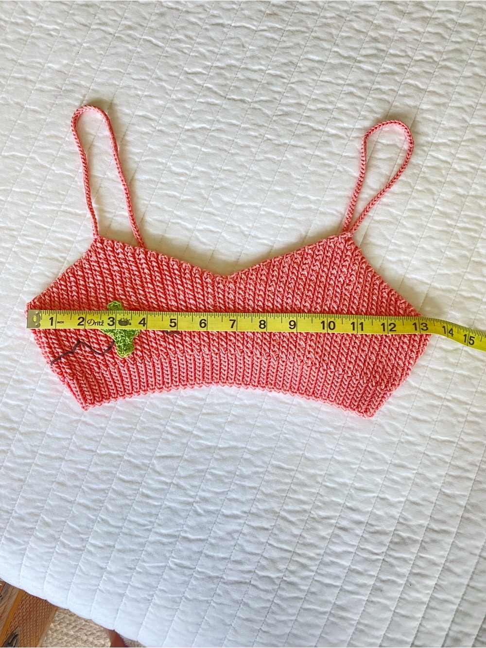 Hand-Knit Coral Pink Cropped Cactus Bralette - 100% Cotton NWOT - Picture 3 of 4